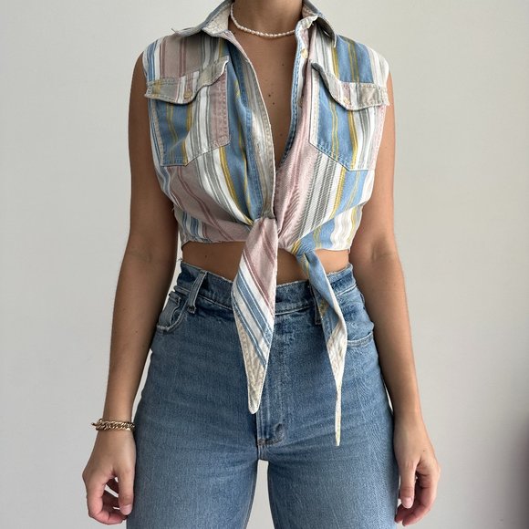 Vintage Tops - Vintage reworked striped denim crop top